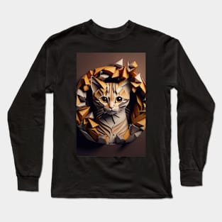 Cool cat portrait Paper art style Long Sleeve T-Shirt